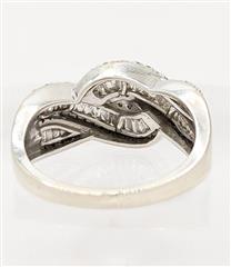 10K White Gold Lady's Engagement Ring Diamond Round Brilliant Baguette Sz8